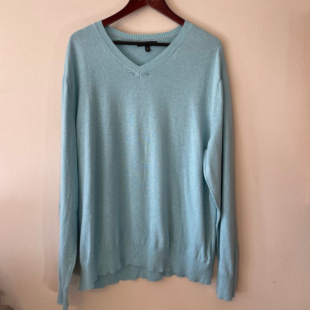 Banana Republic | Light Sky Blue Cotton Knit V-Neck Pullover Sweater XXL